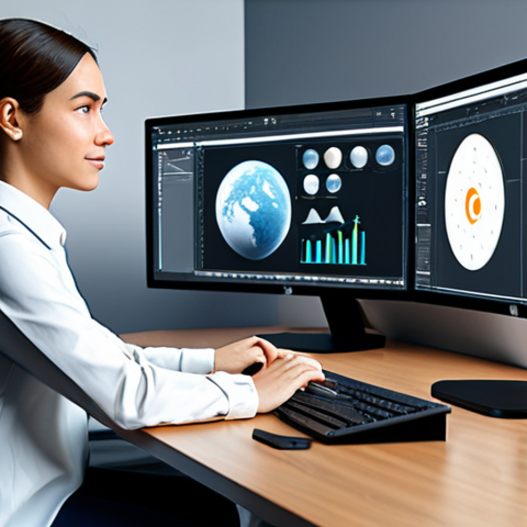 A professional female character designer, fully clothed in a modest, modern business casual outfit, seated at a large ergonomic desk. She is actively using a high-end graphic tablet and multiple monitors displaying diverse AI-generated character concept art and advanced 3D modeling software. The studio is clean, well-lit, with subtle technological elements in the background, conveying an atmosphere of focused innovation and human-AI collaboration. This image features perfect anatomy, correct proportions, natural pose, well-formed hands, proper finger count, and natural body proportions. It is safe for work, appropriate content, fully clothed, and professional.