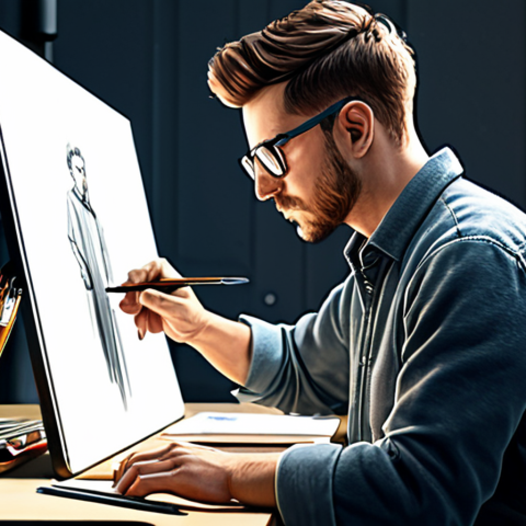 Digital Artist at Work**
"A professional digital artist, fully clothed in a casual and comfortable outfit, working on a character design using Clip Studio Paint on a tablet, surrounded by sketches and reference materials in a well-lit studio. Focus on the creative process and the artist's concentration. Safe for work, appropriate content, family-friendly, perfect anatomy, natural pose, high quality, professional illustration."
**