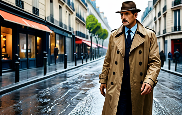 캐릭터디자인에서 캐릭터 성격 반영하기 - The World-Weary Detective**
Prompt: "A professional detective in a fully clothed, worn trench coat,...
