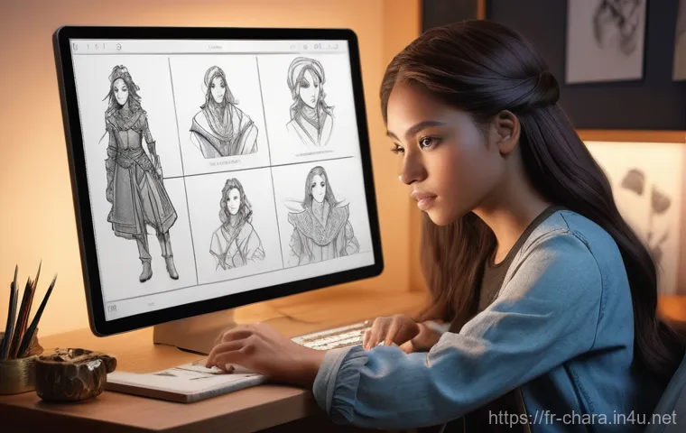 캐릭터디자인 프로젝트 관리 기본 원칙 - **Prompt 1: The Genesis of a Character**
    "A talented female concept artist in her late 20s, with...