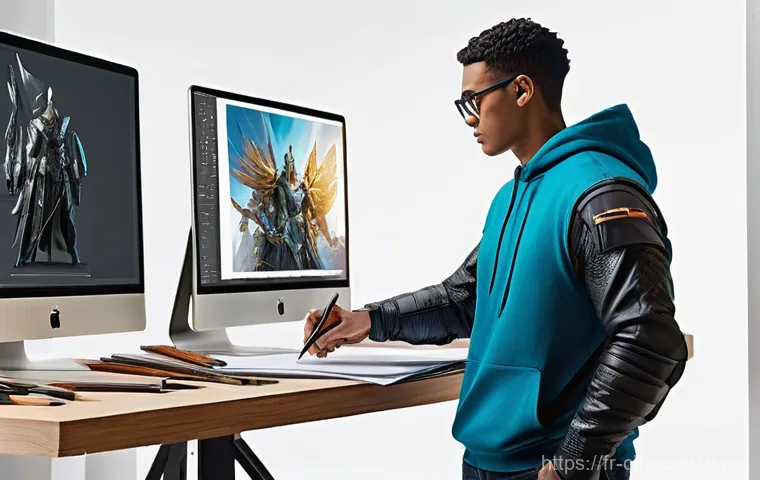 캐릭터디자인 협업 사례 분석 - **Prompt 1: "Creative Synergy in a Modern Studio"**
    "A vibrant, sunlit art studio buzzes with cr...