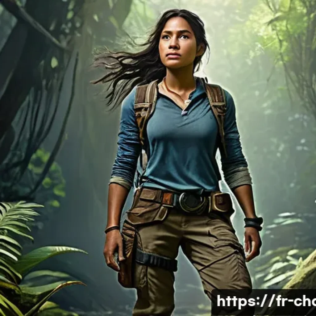 캐릭터디자인과 게임 UI의 상호작용 - **Prompt 1: "The Resilient Explorer"**
A full-body shot of a young adult female explorer, standi...