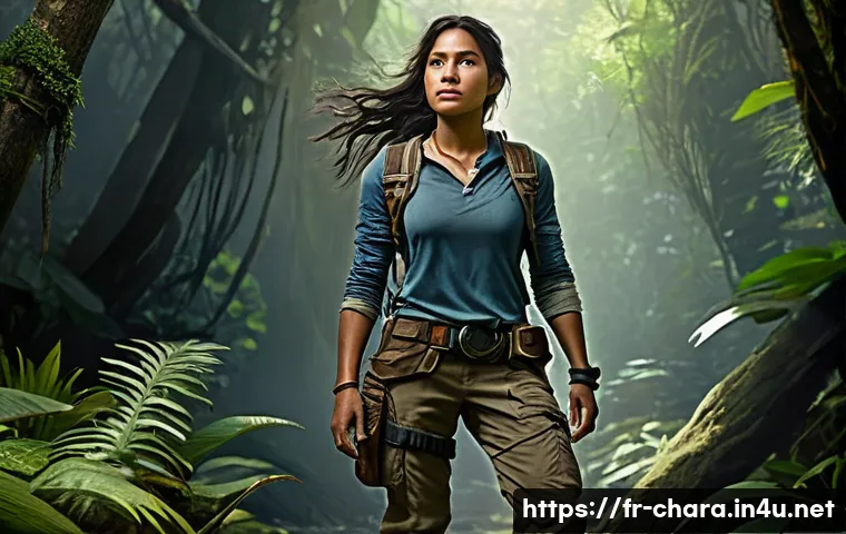 캐릭터디자인과 게임 UI의 상호작용 - **Prompt 1: "The Resilient Explorer"**
A full-body shot of a young adult female explorer, standi...