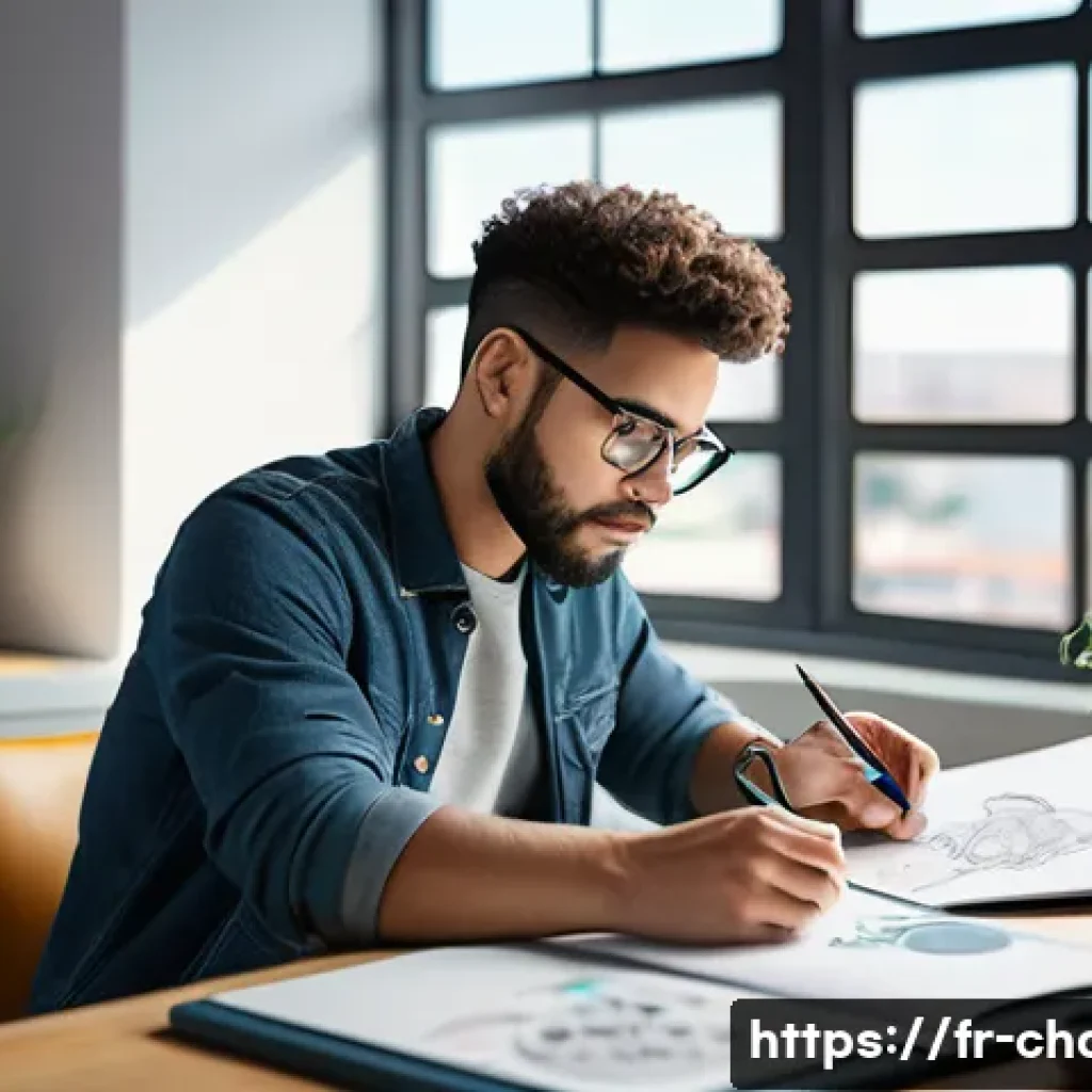 캐릭터디자인 자격증 실기 시험 경험 공유 - A focused young adult artist sitting at a well-organized digital workspace in a bright, modern room ...