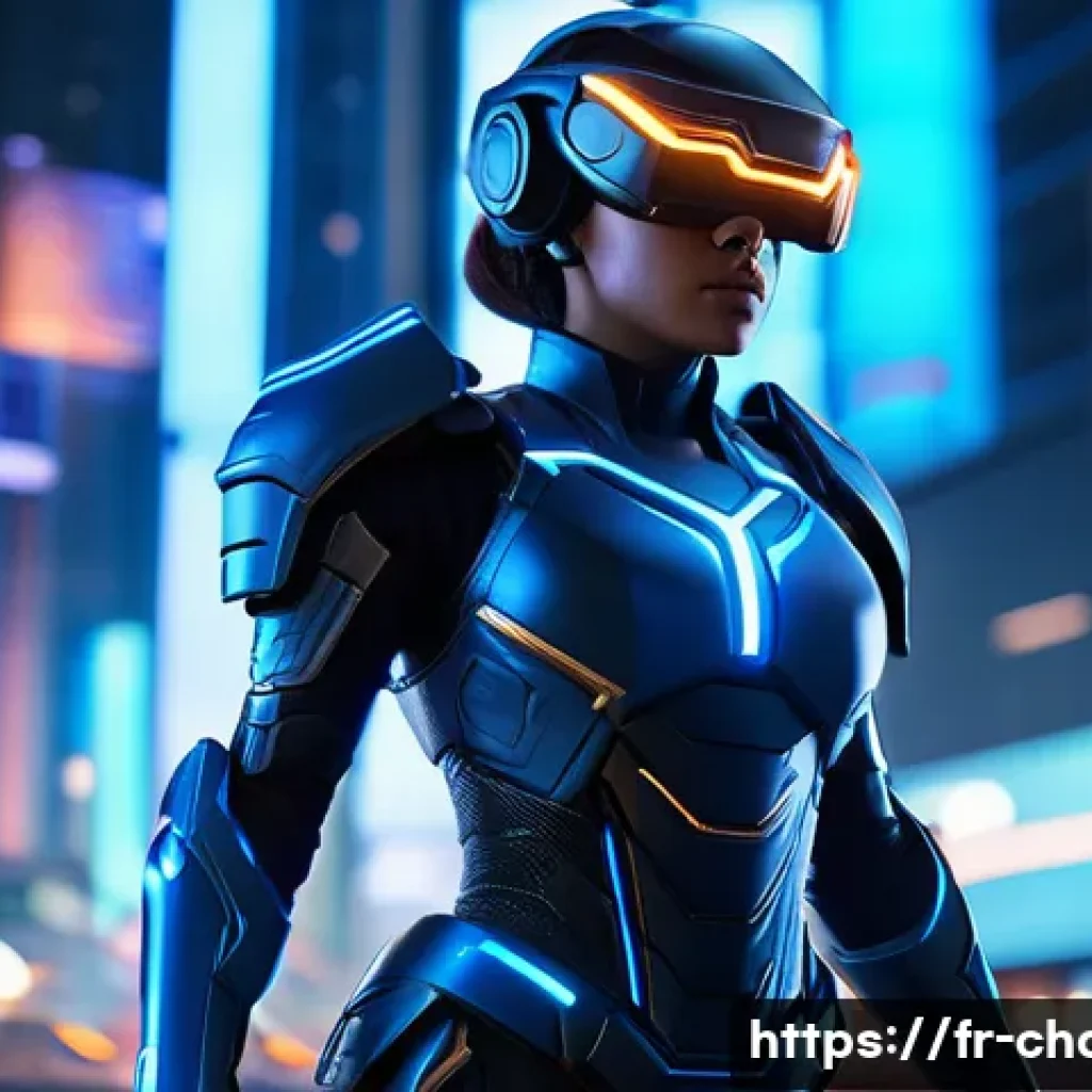 캐릭터디자인 직무의 성장 가능성 - A highly detailed 3D digital character design of a futuristic female game hero wearing sleek, form-f...