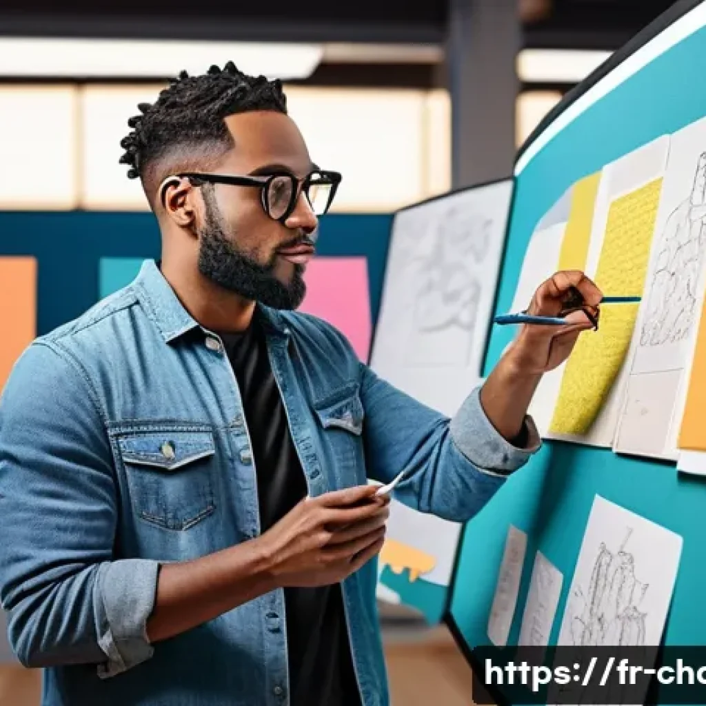 캐릭터디자인 직무에서 피드백을 받는 법 - A professional character designer in a modern studio environment, thoughtfully reviewing detailed fe...