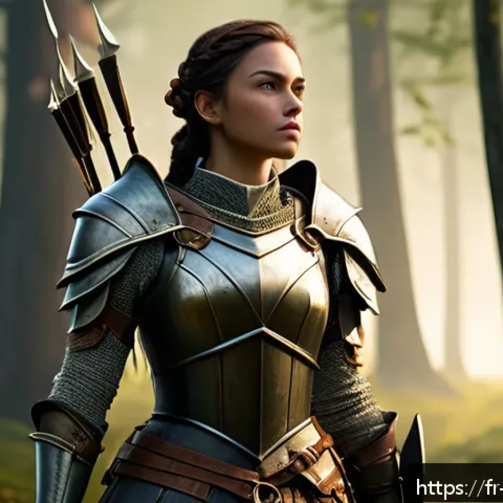 캐릭터디자인 자격증 시험 과목의 깊이 있는 학습 - A confident female character design for a medieval fantasy video game, dressed in intricately detail...