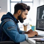 캐릭터디자인 자격증과 관련된 최신 연구 사례 - A professional character designer at work in a modern creative studio, seated at a digital drawing t...